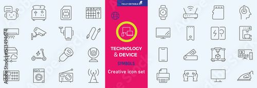 Electronics and Devices web icons in line style. Computing, social network, management, internet, network, programming, Internet connection collection. Vector illustration