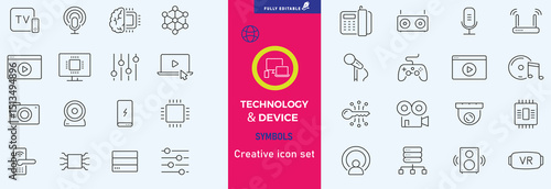 Electronics and Devices web icons in line style. Computing, social network, management, internet, network, programming, Internet connection collection. Vector illustration