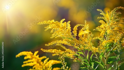 european goldenrod solidago virgaurea yellow flowers closeup selective focus