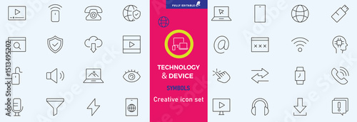 Electronics and Devices web icons in line style. Computing, social network, management, internet, network, programming, Internet connection collection. Vector illustration