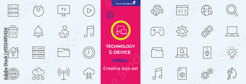 Electronics and Devices web icons in line style. Computing, social network, management, internet, network, programming, Internet connection collection. Vector illustration