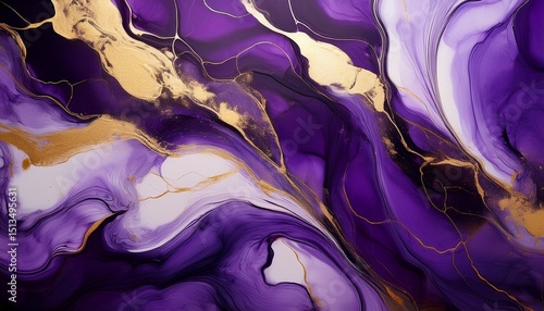 modern art painting in alcohol ink abstract violet purple fluid art with gold luxury marble stone texture background