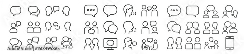 Collection of minimalist icons depicting various communication scenarios and social interactions