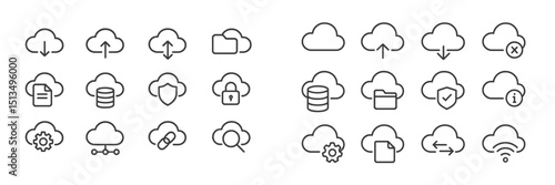Various cloud storage icons illustrating data management and file synchronization concepts