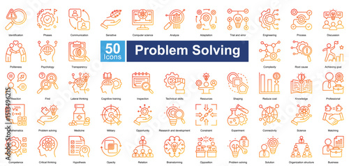 Problem Solving icon collection set. Gradient-enhanced outline icons for complex problem-solving and logical clarity.