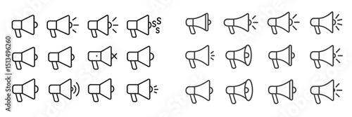 Various designs of loudspeakers showing different sound states and patterns, illustrating audio functions and effects