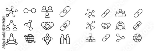 Illustrations of various symbols representing connections, collaboration, and community dynamics in a modern context