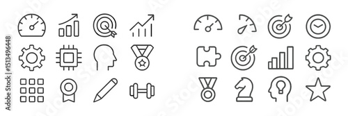 Icons representing progress, achievement, and strategic thinking in a minimalist design photo