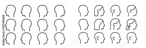 Outline drawings of diverse human profiles showcasing various hairstyles and facial features