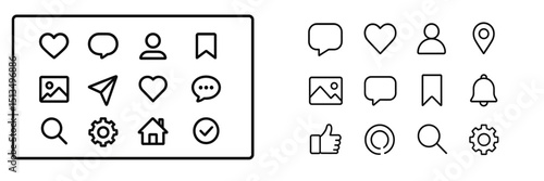 Collection of various icons representing communication and social interaction on a digital platform