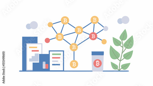 Crypto Innovation Landscape Bitcoin Network Graph Blockchain Technology Finance Analytics and Growth Digital