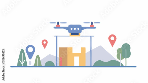 Drone Delivery Service Cartoon Fast Shipping Modern Technology Logistics Express Package and Eco Friendly
