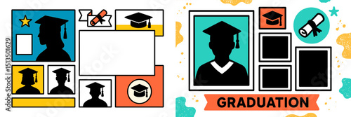 Graduation celebration collage design featuring silhouettes and decorative elements for commemorating achievements