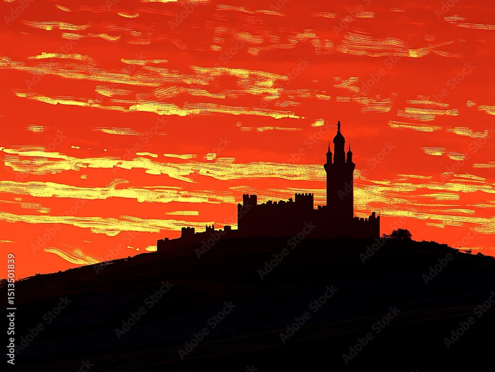 Obraz premium Silhouette castle sunset