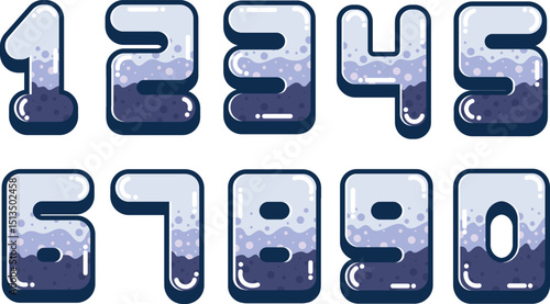 Cute Glossy Number Set – 0 to 9 Cartoon Style Liquid Bubble Numbers