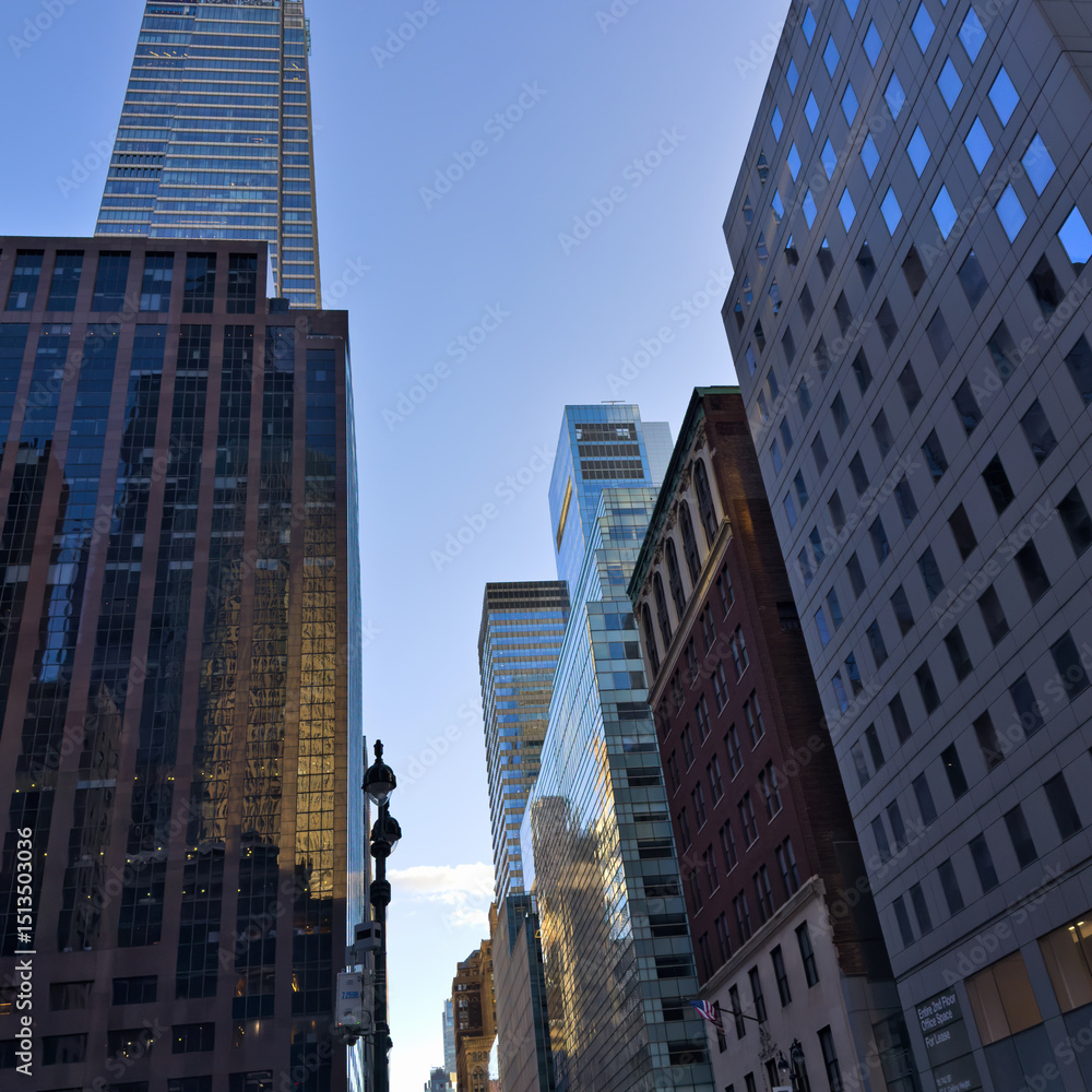Modern office building. City center architecture. Building elevations. New York, USA.