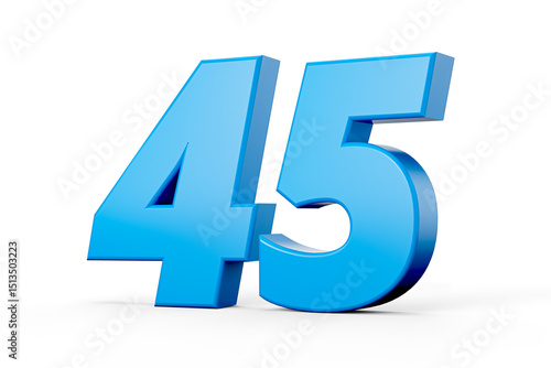 Free Download Blue shiny 3d number 45 or Forty Five on white background with shadow. 3d illustration - GFXLoad