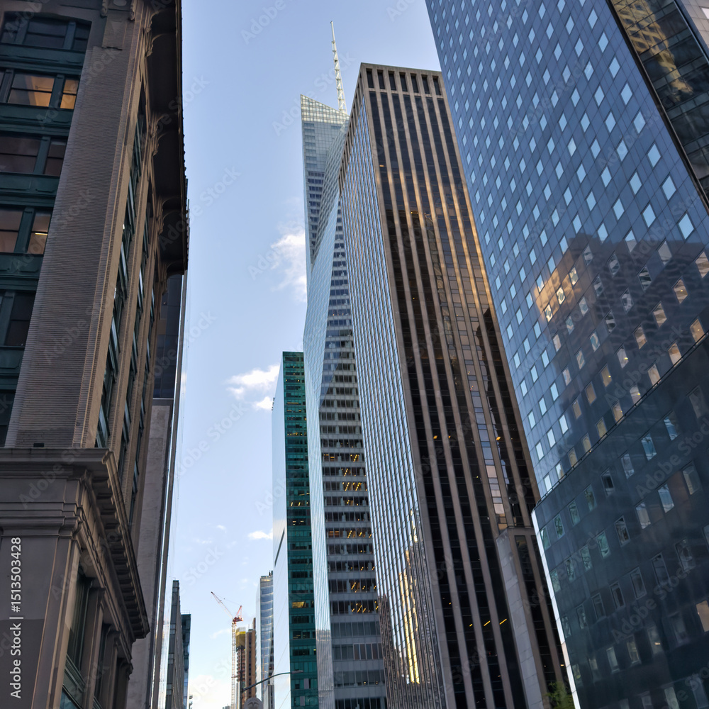 Modern office building. City center architecture. Building elevations. New York, USA.