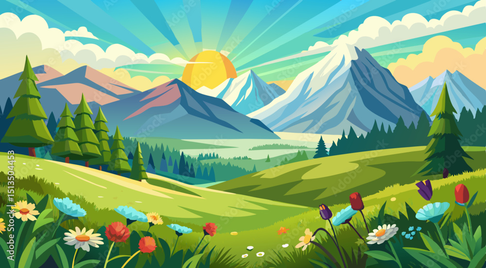 Obraz premium summer landscape with mountains vector
