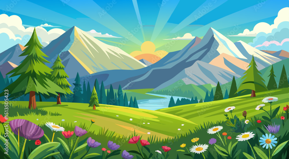 Naklejka premium summer landscape with mountains vector