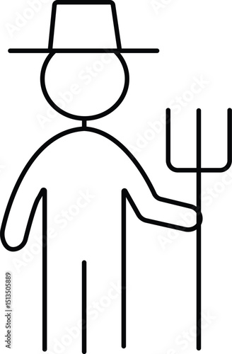 Stick Figure Farmer Holding Pitchfork Icon