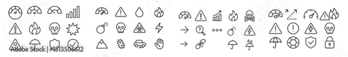 Collection of various warning symbols and icons for safety and hazard communication displayed in a clear format