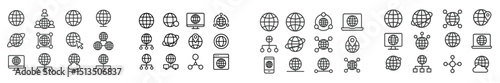 Various interconnected symbols representing global communication and technology in a modern, digital context