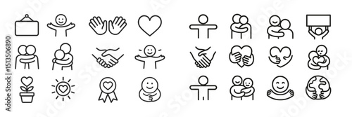 Symbols of love, connection, and community in minimalistic line art style