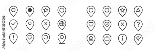 Collection of various location markers in a simple line art style over a clean background Free Download Collection of various location markers in a simple line art style over a clean background - GFXLoad