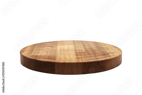 Circular wooden cutting board with a rich brown tone and visible wood grain, a sturdy kitchen tool for chopping and serving, isolated on transparent background