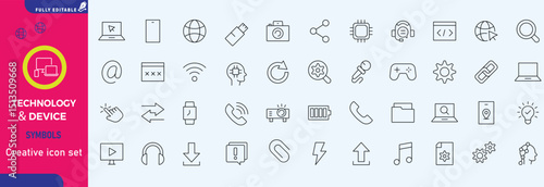 Electronics and Devices web icons in line style. Computing, social network, management, internet, network, programming, Internet connection collection. Vector illustration