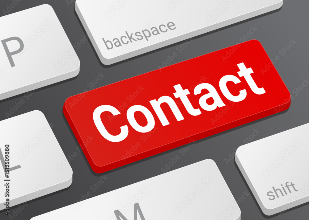 Fototapeta premium Close Up Contact Button on Laptop or Computer Keyboard for Communication, Customer Support, Help Desk, Messaging, and 3D Technology Interface Illustration