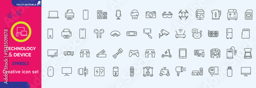Electronics and Devices web icons in line style. Computing, social network, management, internet, network, programming, Internet connection collection. Vector illustration