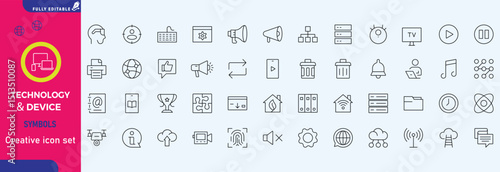 Electronics and Devices web icons in line style. Computing, social network, management, internet, network, programming, Internet connection collection. Vector illustration