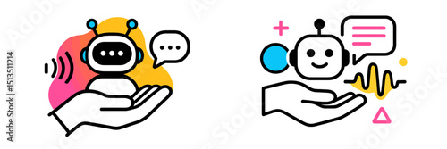 Discussing technology and innovation with friendly robots on digital platforms at a modern workspace