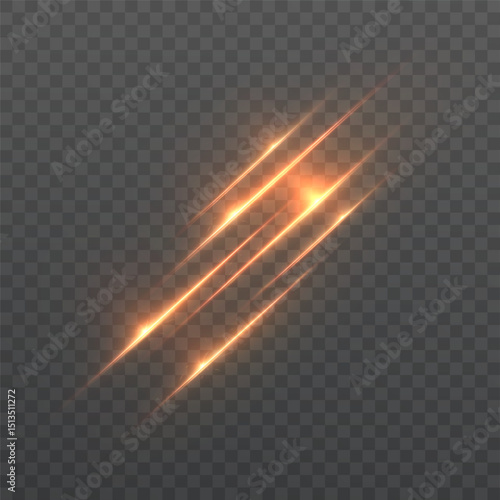 Diagonal glowing slash light effects in orange fiery tones on transparent background. Ideal for attack animations, action scenes, or dynamic interface visuals.

