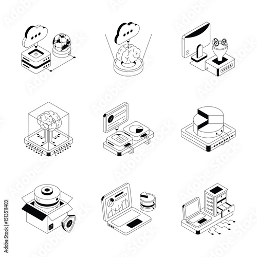 Trendy isometric icon of global hosting in action