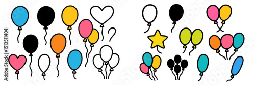 Colorful collection of balloons and shapes for festive celebrations and events in various colors and designs