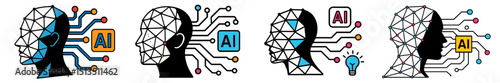 Illustration showing the evolution of artificial intelligence concepts with human-like outlines and various AI elements represented
