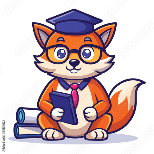 Intelligent fox mascot logo vector with glasses and a graduation cap