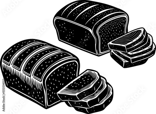 Silhouette of a loaf of bread with slices cut vector, loaf of bread