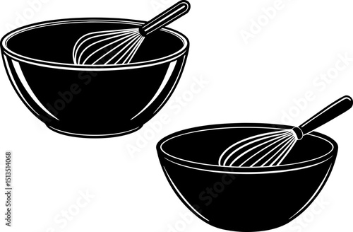 Silhouette of a mixing bowl with whisk, vector illustration of a bowl