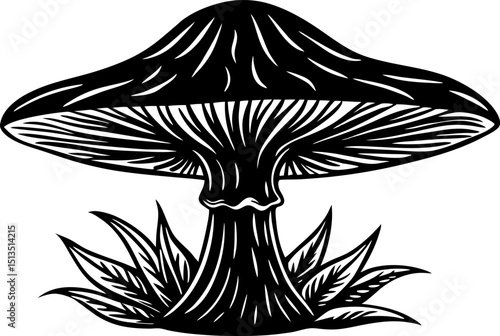 Silhouette of a mushroom with a wide cap. mushrooms on a black background