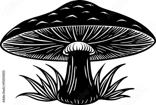 Silhouette of a mushroom with a wide cap. mushrooms on a black background