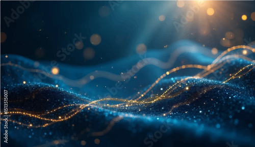 Blue denim background with winter snowflakes and glowing holiday lights