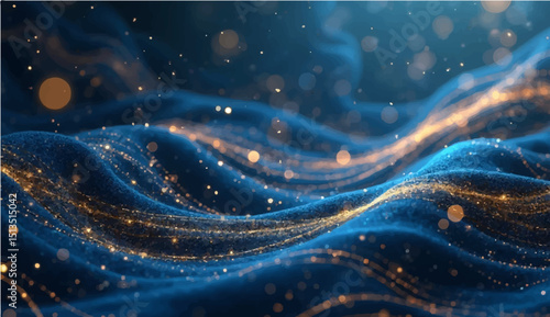 Blue denim background with winter snowflakes and glowing holiday lights