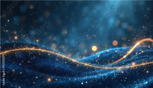 Blue denim background with winter snowflakes and glowing holiday lights