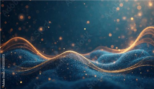 Blue denim background with winter snowflakes and glowing holiday lights