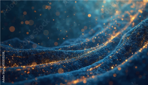 Blue denim background with winter snowflakes and glowing holiday lights
