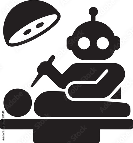 Silhouette of a robot performing surgery in EPS vector format. Perfect for medical robotics, AI healthcare, surgery automation, and futuristic tech designs.